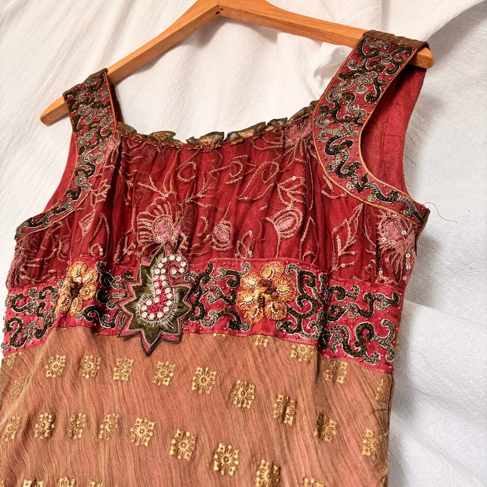 Karishma Burgundy and Gold Embellished Midi Sundress - Picture 4 of 10